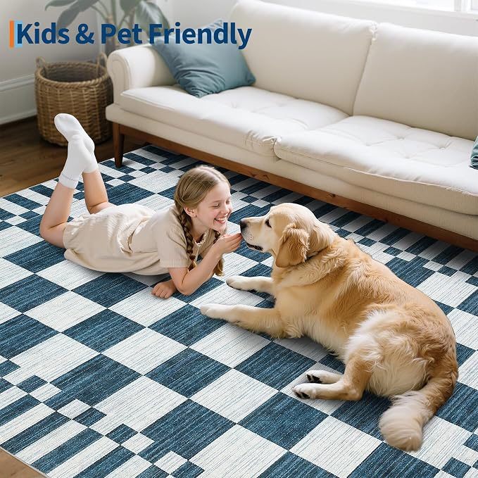 GarveeHome Blue and White Checkered Rug, Washable 3x5 Rug Non Slip - Image 8