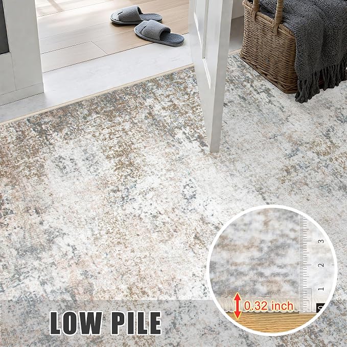 2'x5'Runner Rug Washable Rug: Modern Abstract Soft Thin Runner Rug Brown Grey - Image 7