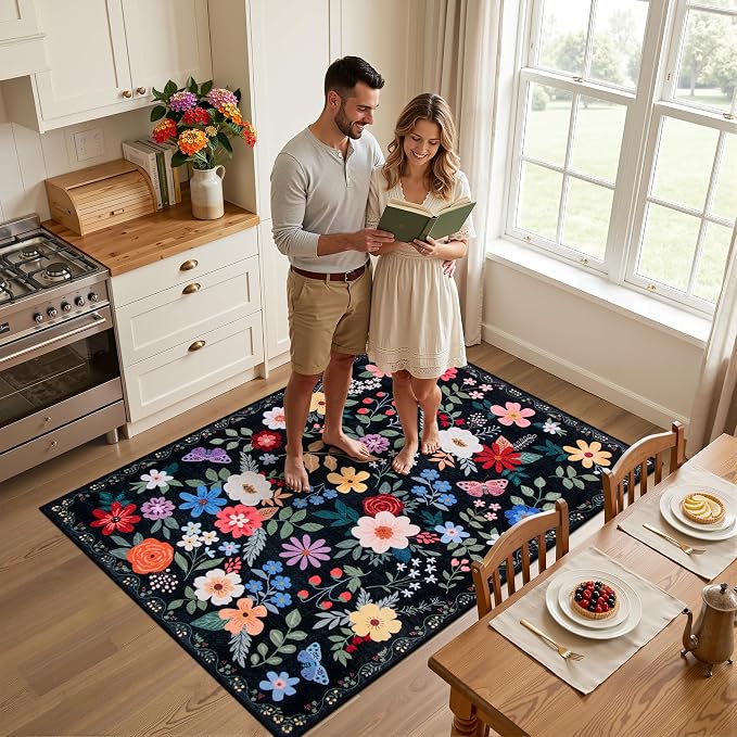 Area Rug Living Room Rugs: Floral 3x5 Washable Rug Vintage Soft Boho Non-Slip - Image 3