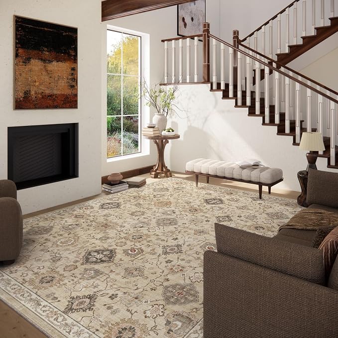 Machine Washable Rug for Living Room: 6x9 Area Rugs Boho Vintage Rug Stain - Image 2