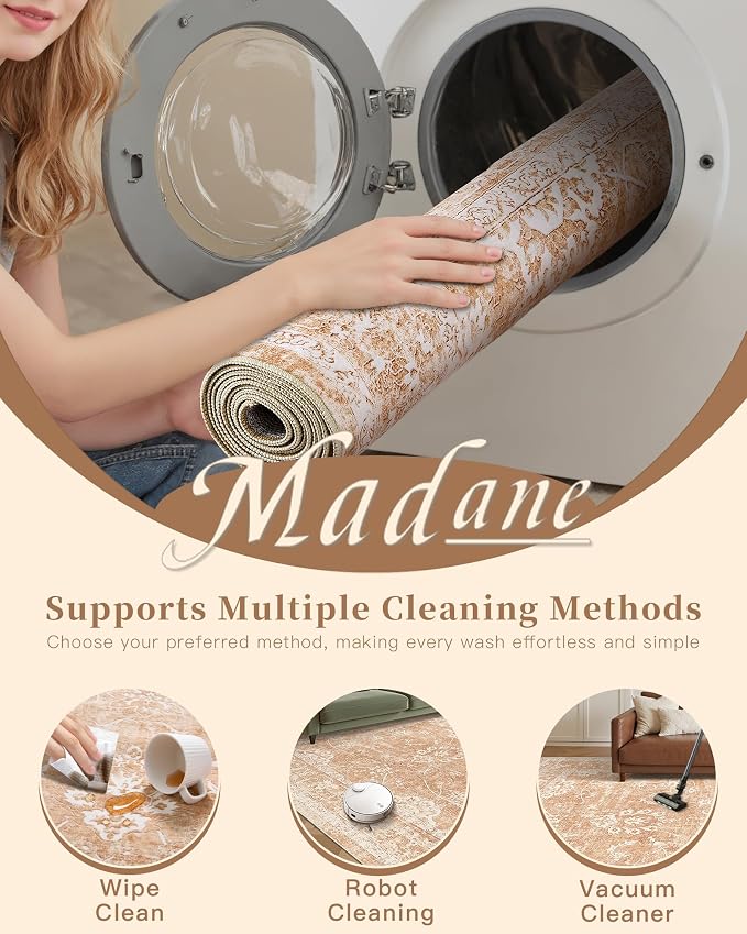 Madane Washable Area Rug 4x6, Low Pile Stain Resistant Vintage Area Rugs - Image 8