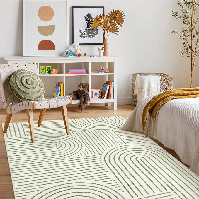 Lahome Abstract Washable Area Rug 5x7, Soft Bedroom Rug Ultra-Thin Non Slip - Image 5