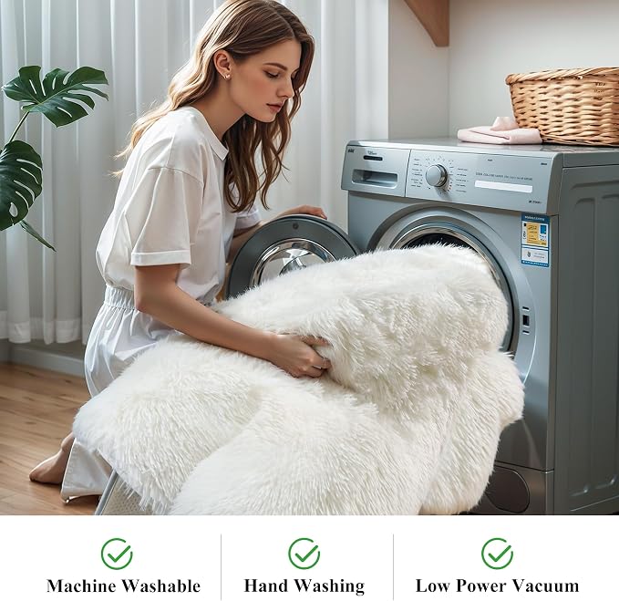 KICHOWUA Area Rug 5x7 Cream White Fluffy Shag - Image 5