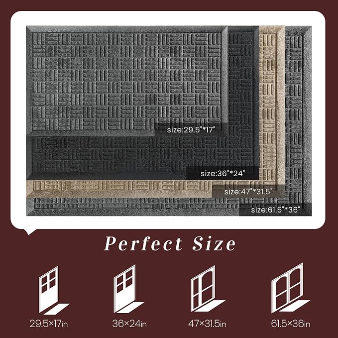 Mibao Front Door Mat Outdoor Entrance, Waterproof Dirt Trapper Doormat - Image 2