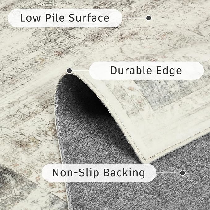 DCX 9x12 Beige Rug, Machine Washable Stain Resistant Distressed Vintage Rug - Image 7