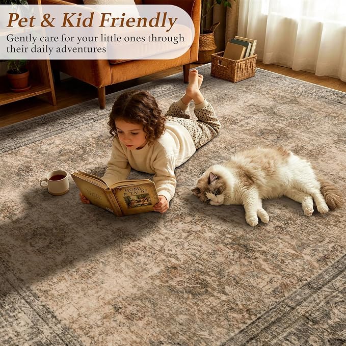 LIANLAM 5x7 Washable Area Rug, Vintage Boho Traditional Pattern, Non-Slip Stain - Image 5