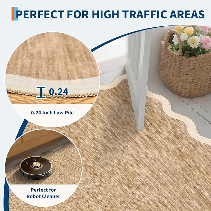 GarveeHome Scalloped Washable Round Rugs 4ft, Non-Slip Soft Ultra-Thin - Image 7