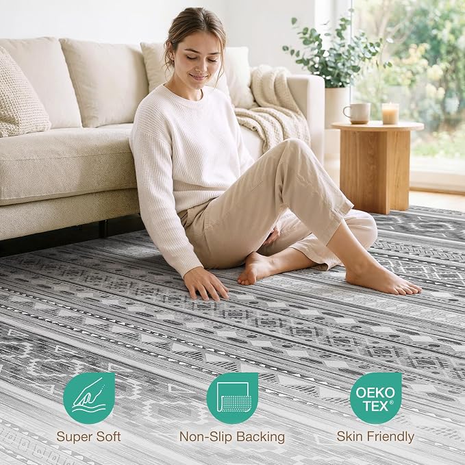 cotiled 10x12 Area Rugs Living Room Rug: Washable Boho Rugs - Image 4
