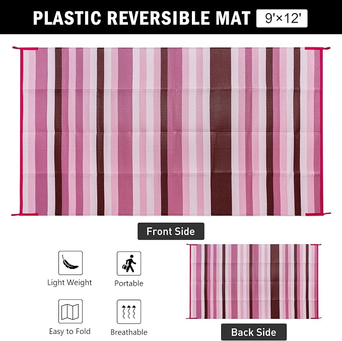 HUGEAR Outdoor Waterproof Rug 9'x12' Plastic Straw Rugs Washable Reversible - Image 2