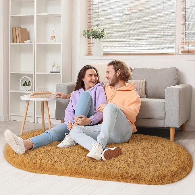 LOCHAS Bedroom Rug 2.6' x 5.3', Khaki Fluffy Shaggy Area Rug - Image 3