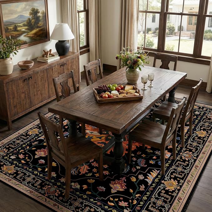 RELEANY Area Rugs 6'x8' Washable Non-Slip, Floral Vintage Distress Medallion - Image 3