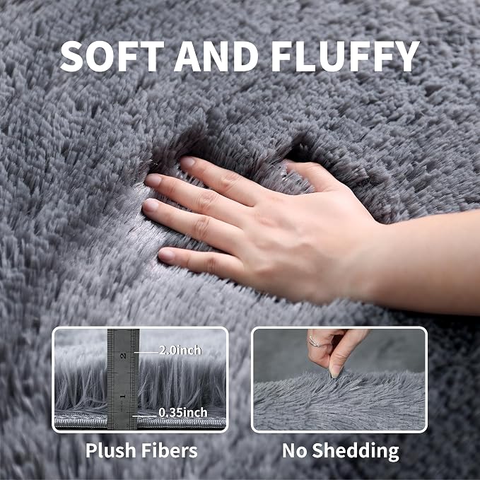 KICHOWUA 3x5 Grey Fluffy Shag Rug - Image 3