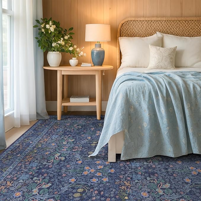 Washable Dark Blue Rug for Living Room - Image 2