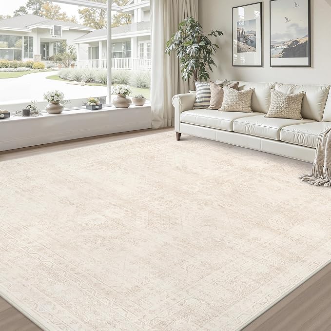 10x12 Area Rugs for Living Room: Vintage Boho Neutral Washable Rug Indoor Soft - Image 9