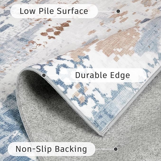 DCX Abstract Area Rug 6x9, Washable Blue Modern Rug - Image 8