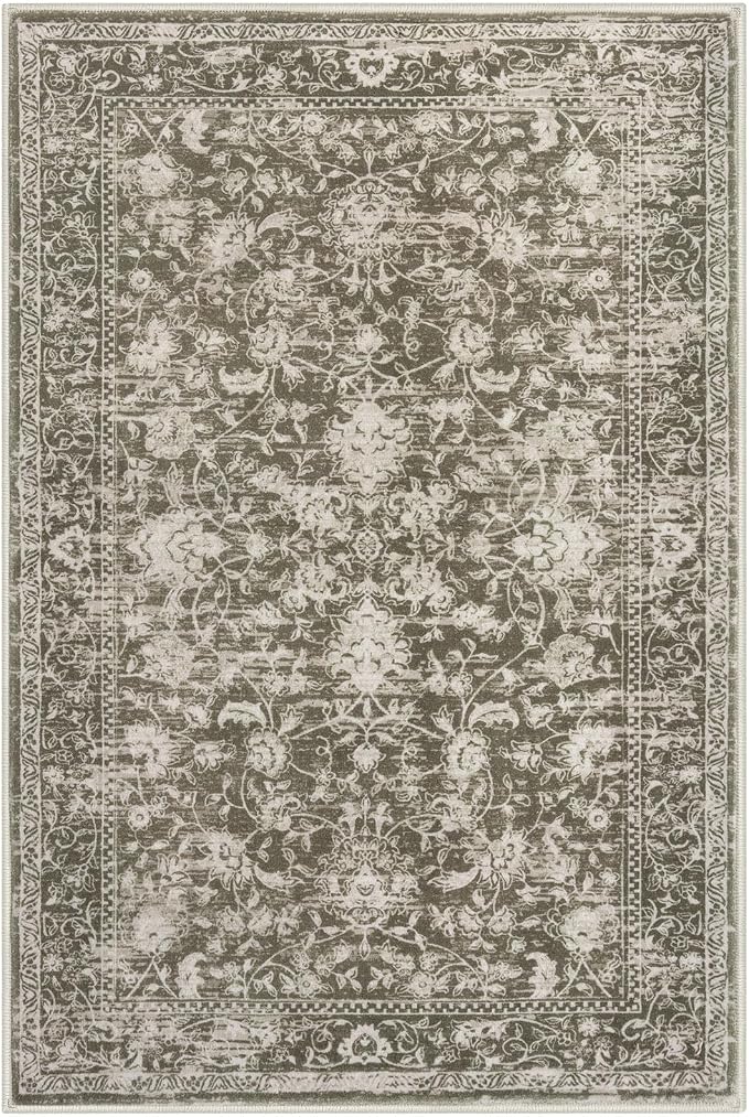KILOCOCO Area Rug 3x5 Entryway Rug Washable Printed Vintage Floral Rubber - Image 9