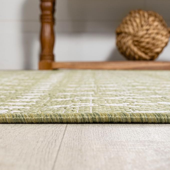JONATHAN Y Moroccan Geometric Indoor Outdoor Area Rug 8X10 Light Green/Cream - Image 7