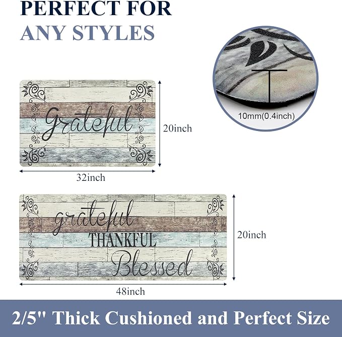 HEBE Anti Fatigue Kitchen Mat Set of 2 Non Slip Cushioned Kitchen Mats - Image 5