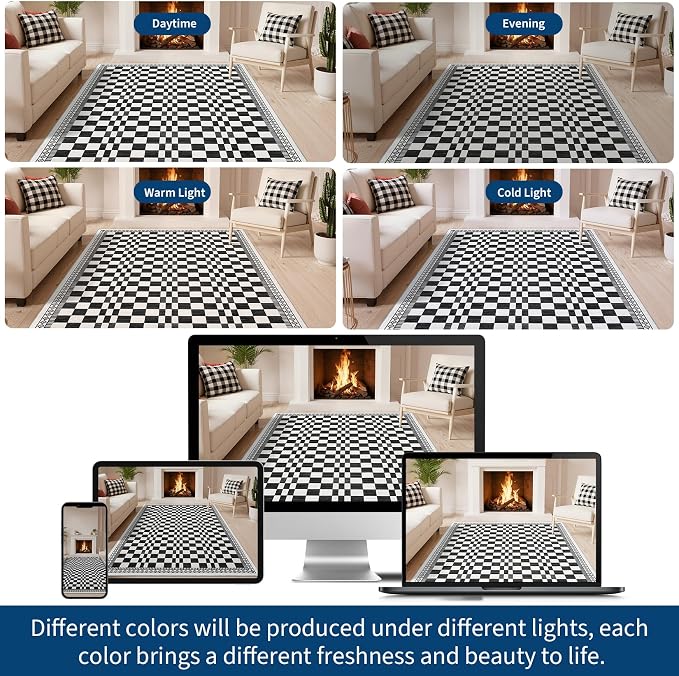 GarveeHome 5x7 Washable Rug for Bedroom Modern Abstract Checkered Carpets - Image 6
