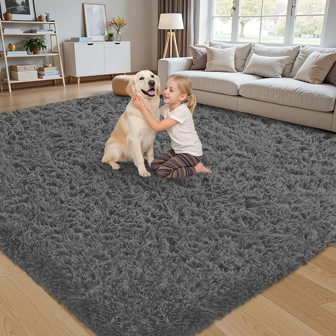 5x7 Area Rug for Living Room:Ultra Soft Fluffy Shag Dark Grey Rugs, Large Fuzzy - Image 3