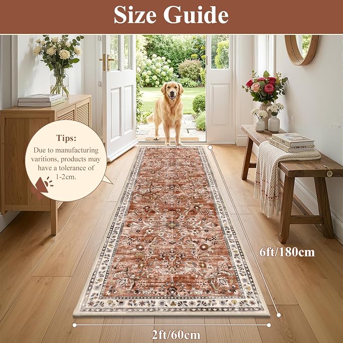 Yamaziot Washable Runner Rug 2x6 – Non Slip Boho Floral Hallway Runner Rug - Image 2