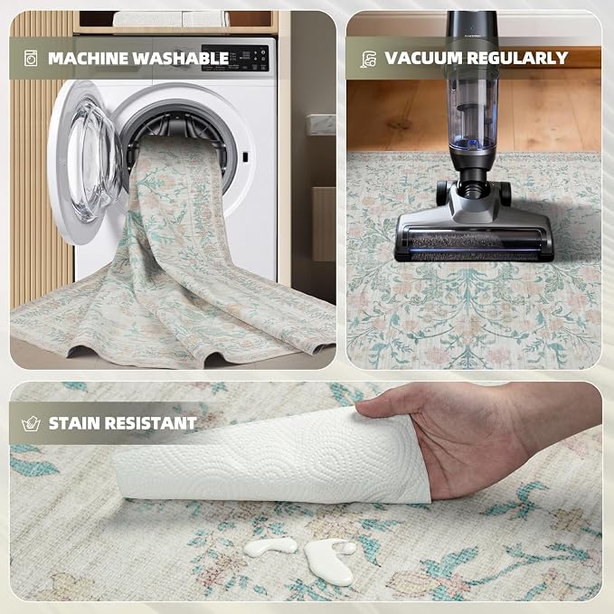 Washable Rugs 8x10 Area Rugs for Living Room, Ultra Soft Faux Wool Retro Carpets - Image 3