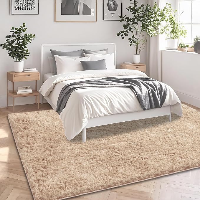 6x9 Beige Area Rugs for Living Room, Large Fluffy Shag Rug for Bedroom Boys - Image 3