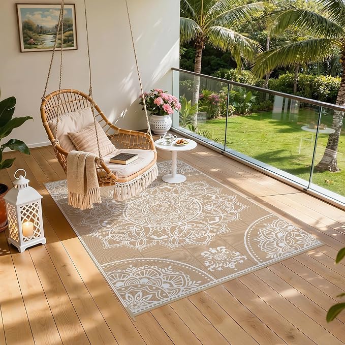 Pauwer Waterproof Outdoor Rug 5x8, Reversible Plastic Straw Patio Camping Rug - Image 6