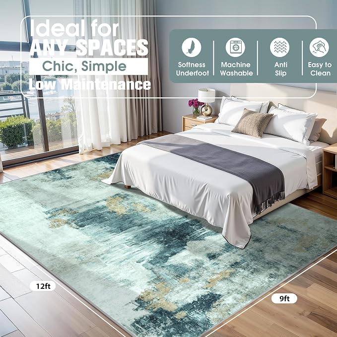 9x12 Area Rugs for Living Room Rug Washable: Abstract Large Rug for Dining Room - Image 2