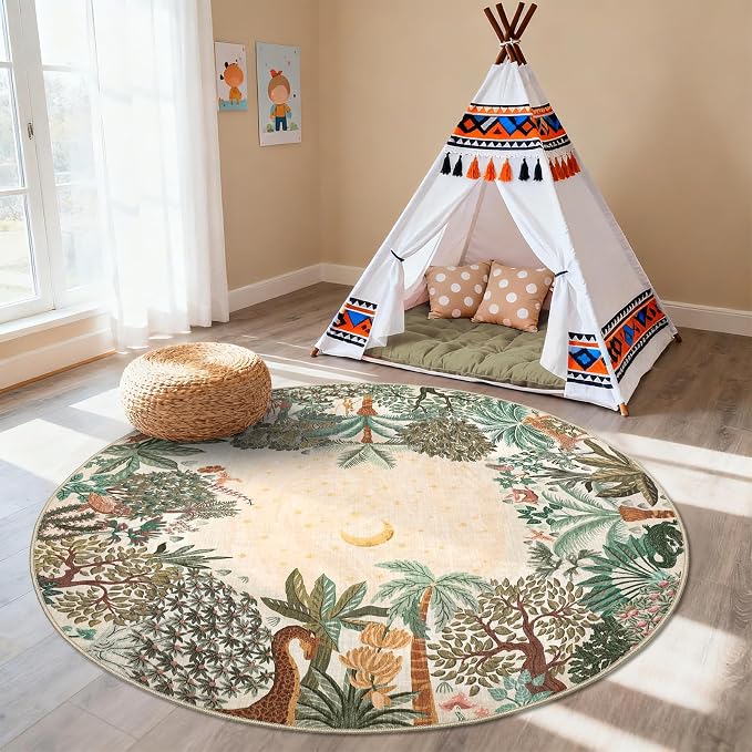 GarveeHome Round Area Rugs 4ft for Kids Room by GarveeHome