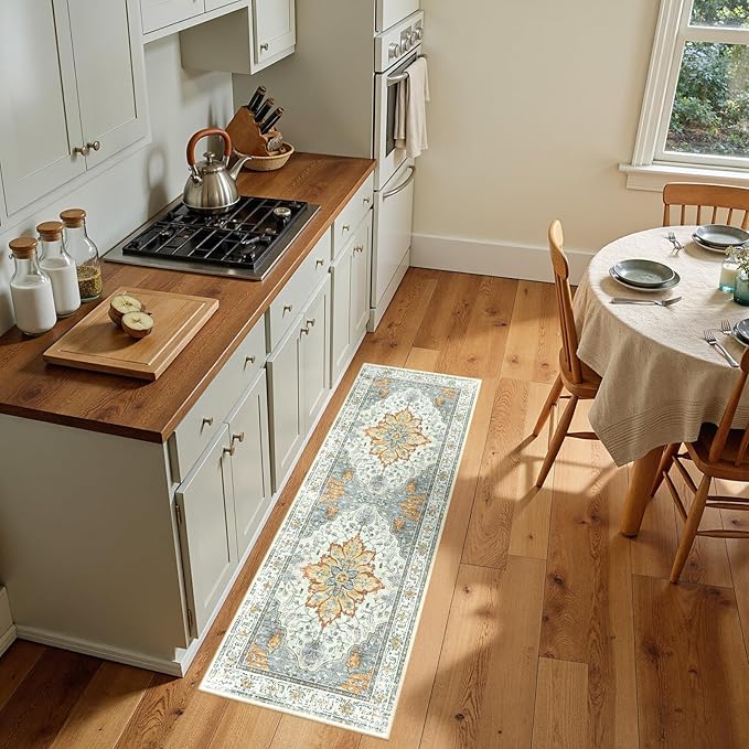 RELEANY Area Rugs Runner 2'x5' Washable Non-Slip, Floral Vintage Distress by RELEANY