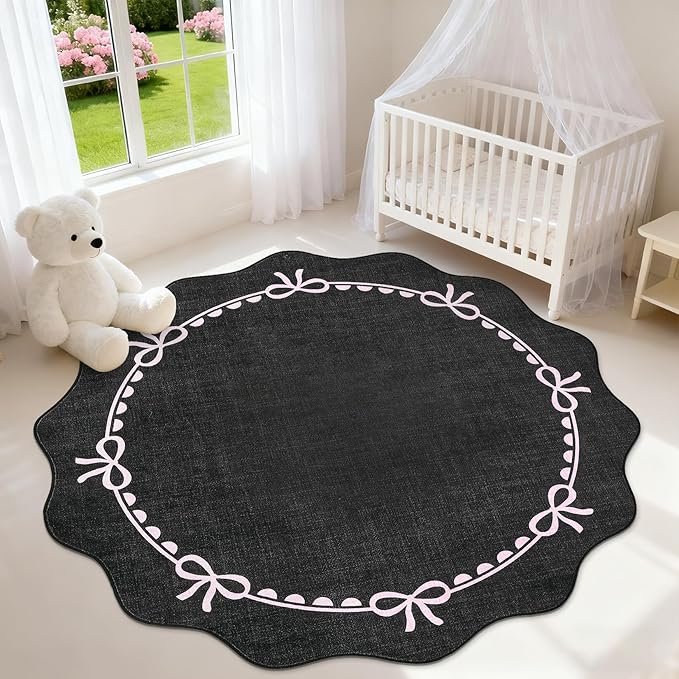 GarveeHome Scalloped Bow Rug for Living Room, 6ft Round Rugs Washable Solid Rug - Image 3