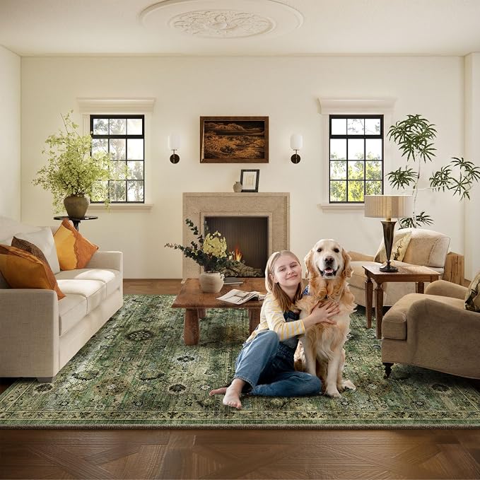 Washable Area Rugs for Living Room: 9x12 Rug Boho Vintage Rugs Stain Resistant - Image 6