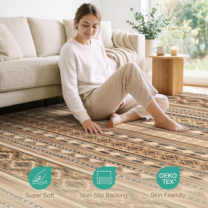 cotiled 9x12 Area Rugs Living Room Rug: Washable Boho Rugs - Image 4