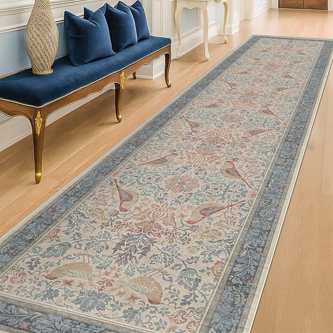 Hazo Haus Soft Red Blue 2x10 Long Hallway Runner Rug, Boho Farmhouse Rug - Image 3
