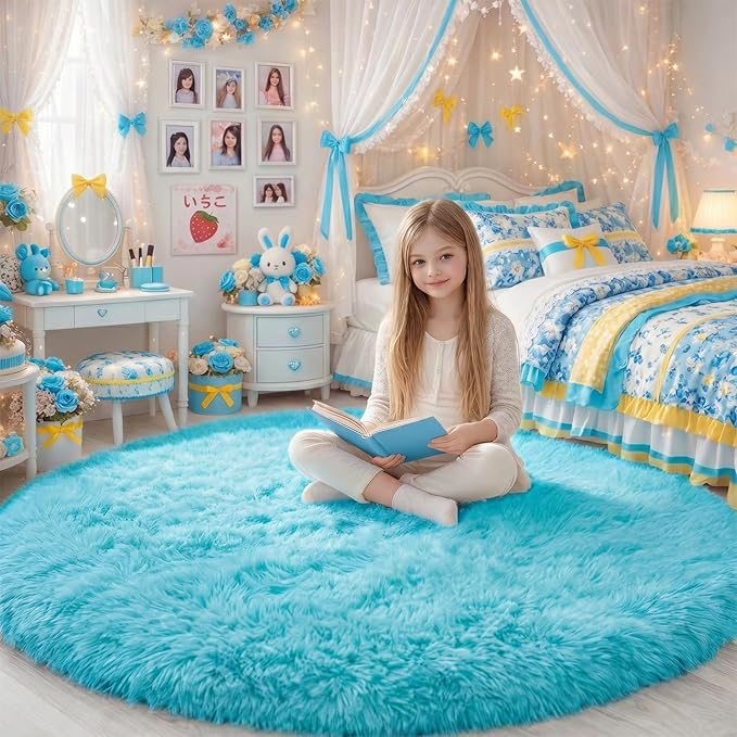 Amdrebio Blue Round Circle Rugs 6Ft by Amdrebio