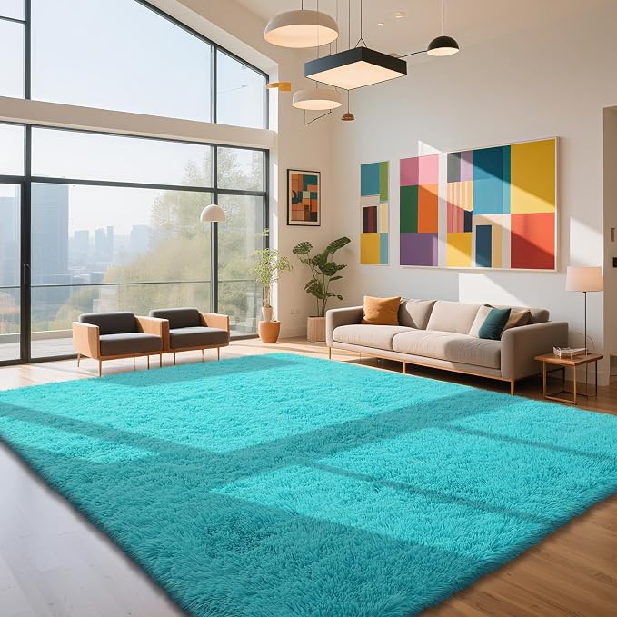 yongyangjuxin Teal Blue Rug Fluffy Rug, 8x10 Teal Area Rugs - Image 3