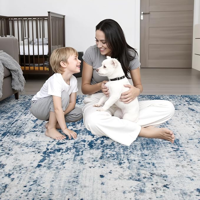 2'x6' Runner Rug Washable Rug: Modern Abstract Soft Thin Runner Rug Blue - Image 8