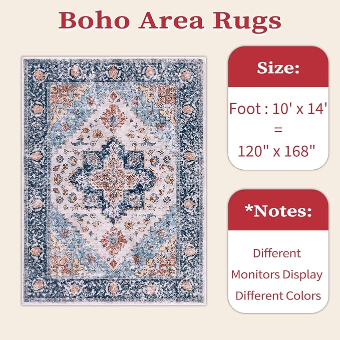 SERISSA 10x14 Area Rugs for Living Room, Large Washable Non-Slip Boho Rug - Image 6