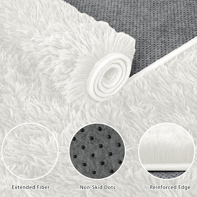 4x6 Area Rug for Living Room:Ultra Soft Fluffy Shag White Rugs, Large Fuzzy - Image 6