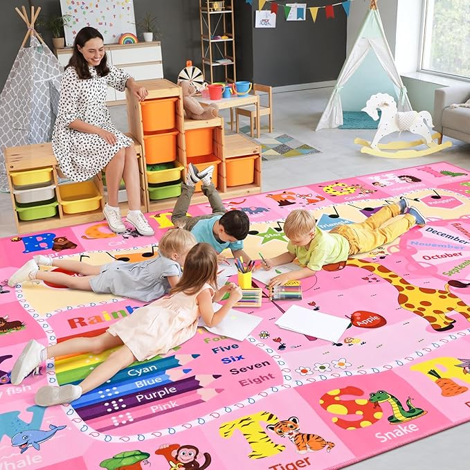 Kids Rugs for Playroom Bedroom Classroom Nursery, Non-Slip and Washable Rugs - Image 5