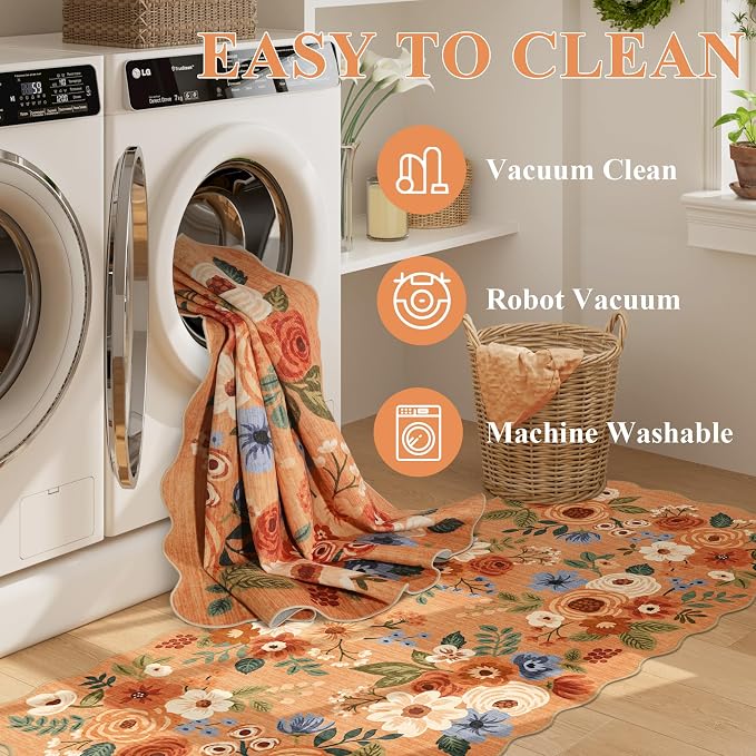 DUKINO 2x8 Washable Runner Rug, Lightweight Soft Floral Hallway Rug Runner - Image 6