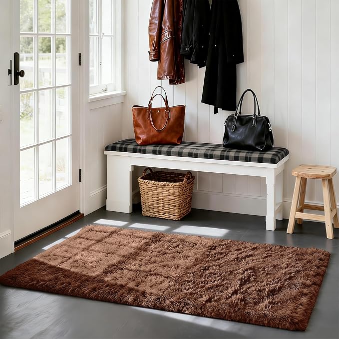 Fluffy Rug Shag Area Rug, Small Bedside Rug, Soft Fluffy Shag Entryway Throw - Image 3