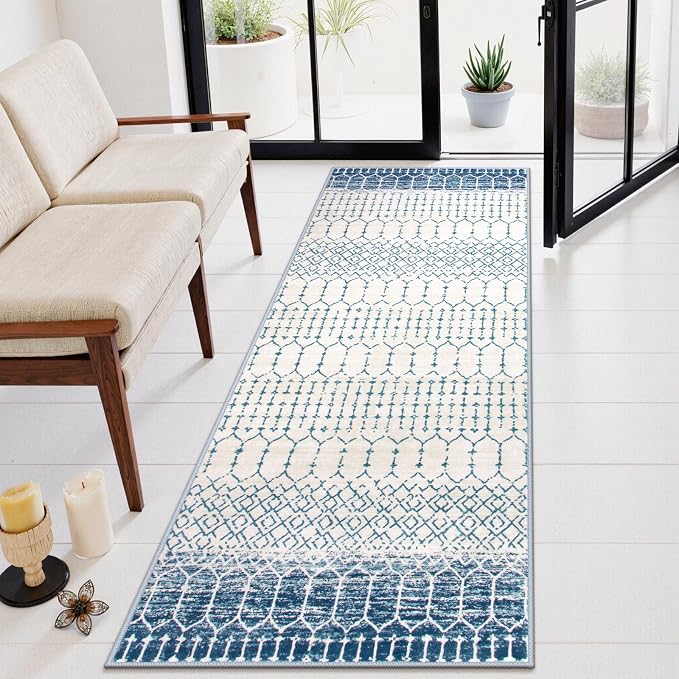 Lahome Moroccan Washable Blue Runner Rug 2x6 Rug Runners by Lahome
