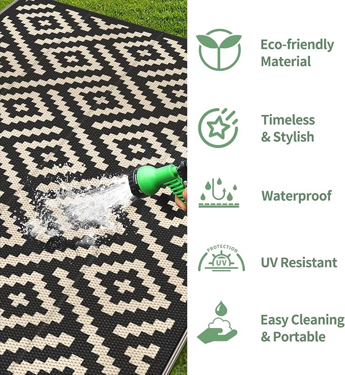 GENIMO Outdoor Rugs 8'x10' Waterproof, Reversible Mats, Area Plastic Straw Rug - Image 5
