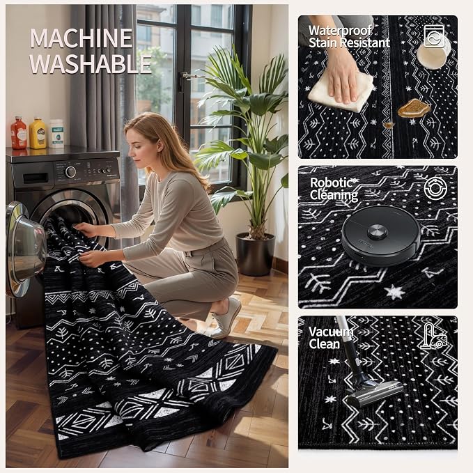 SERISSA 8x10 Area Rugs for Living Room, Washable Non-Slip Black and White Boho - Image 3