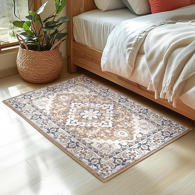 Lessymo 2 x 3 Entryway Rug- Machine Washable Area Rugs Boho Faux Wool Low Pile - Image 3