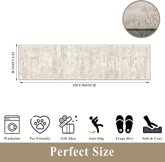 Runner Rug 2x10 Washable Non-Slip Hallway: Vintage Boho Carpet - Image 2
