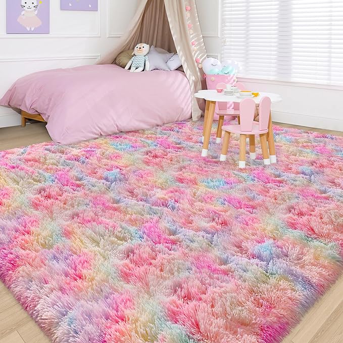 Soft Fluffy Area Rug 8x10 Plush Rainbow Rugs by TENNOLA