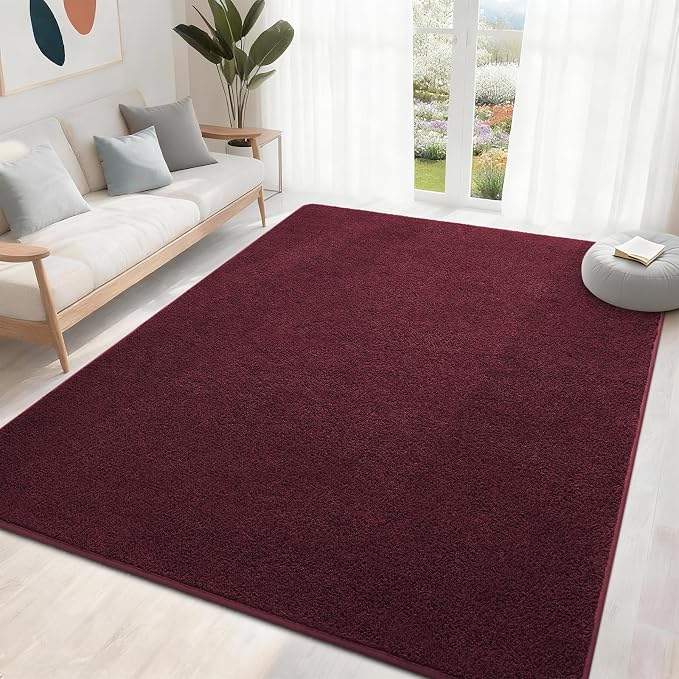 5x7 Feet Red Area Rugs for Bedroom, Indoor Washable Memory Foam Burgundy Rug - Image 3